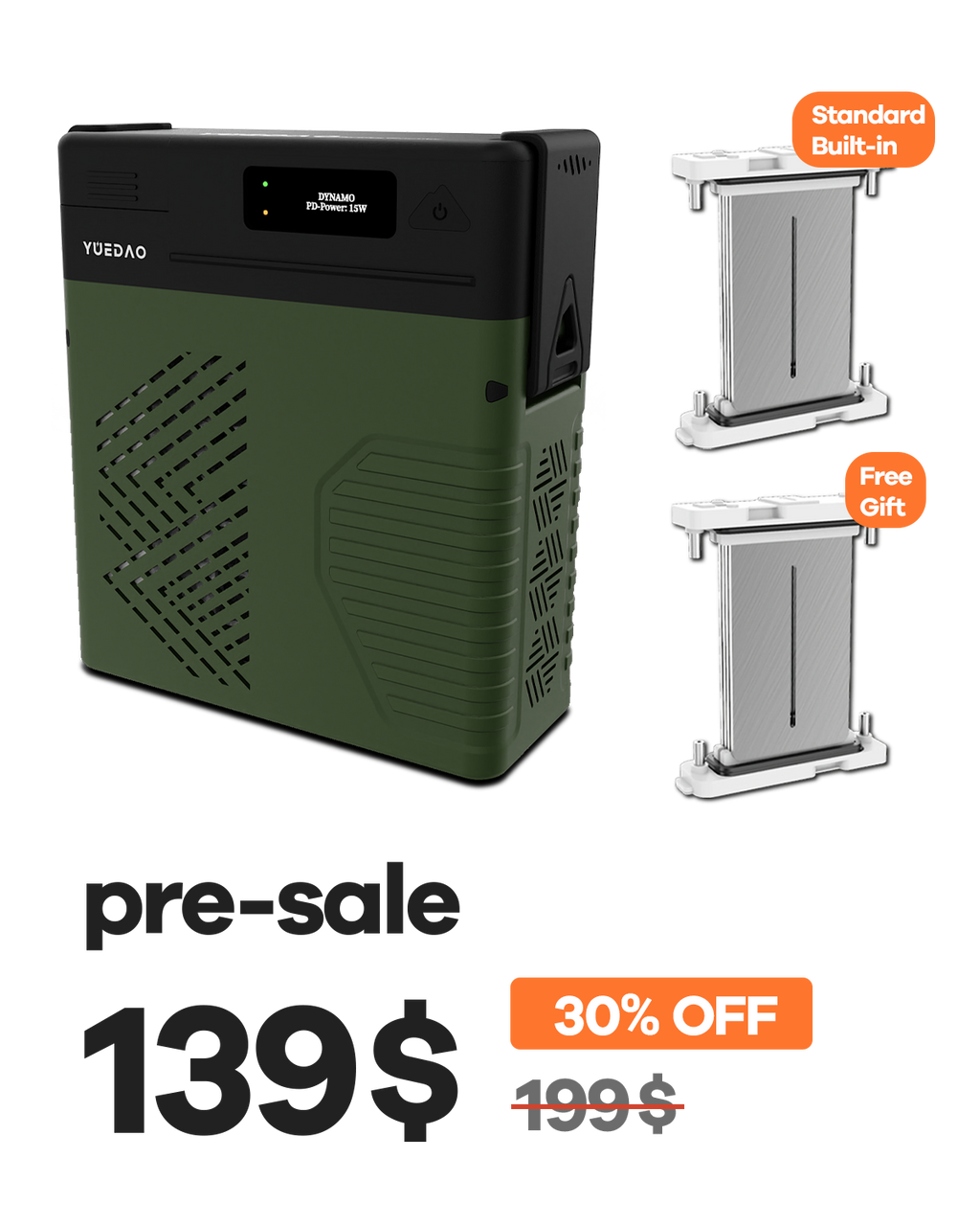 YUEDAO Portable Generator in Military Green - handheld saltwater power source for emergencies and outdoor use