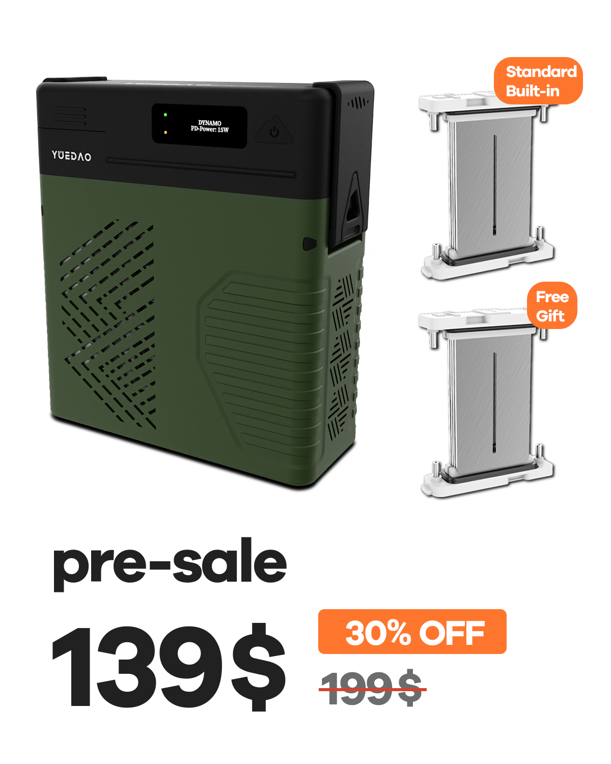 YUEDAO Portable Generator in Military Green - handheld saltwater power source for emergencies and outdoor use